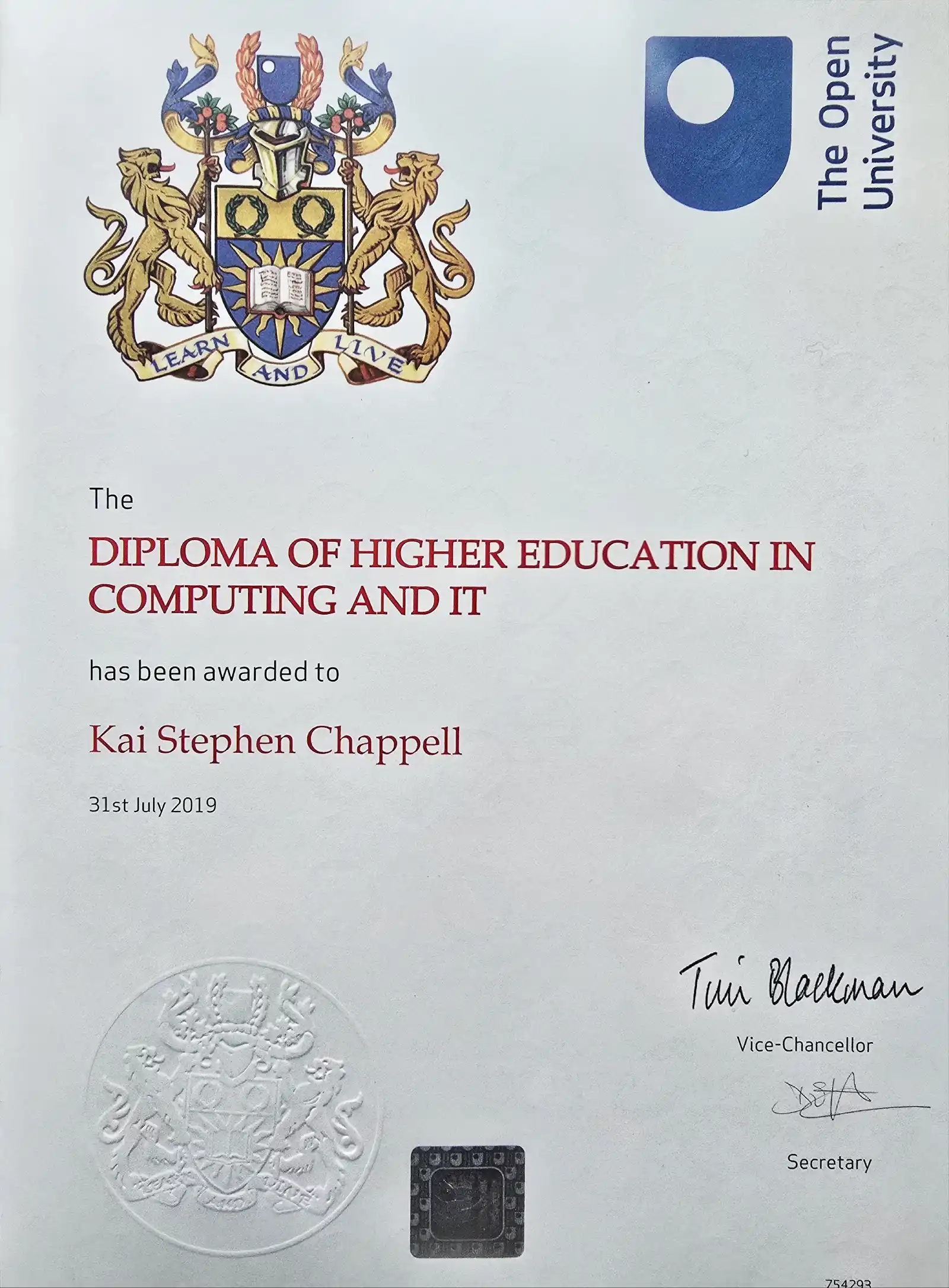 Diploma of Higher Education certificate thumbnail