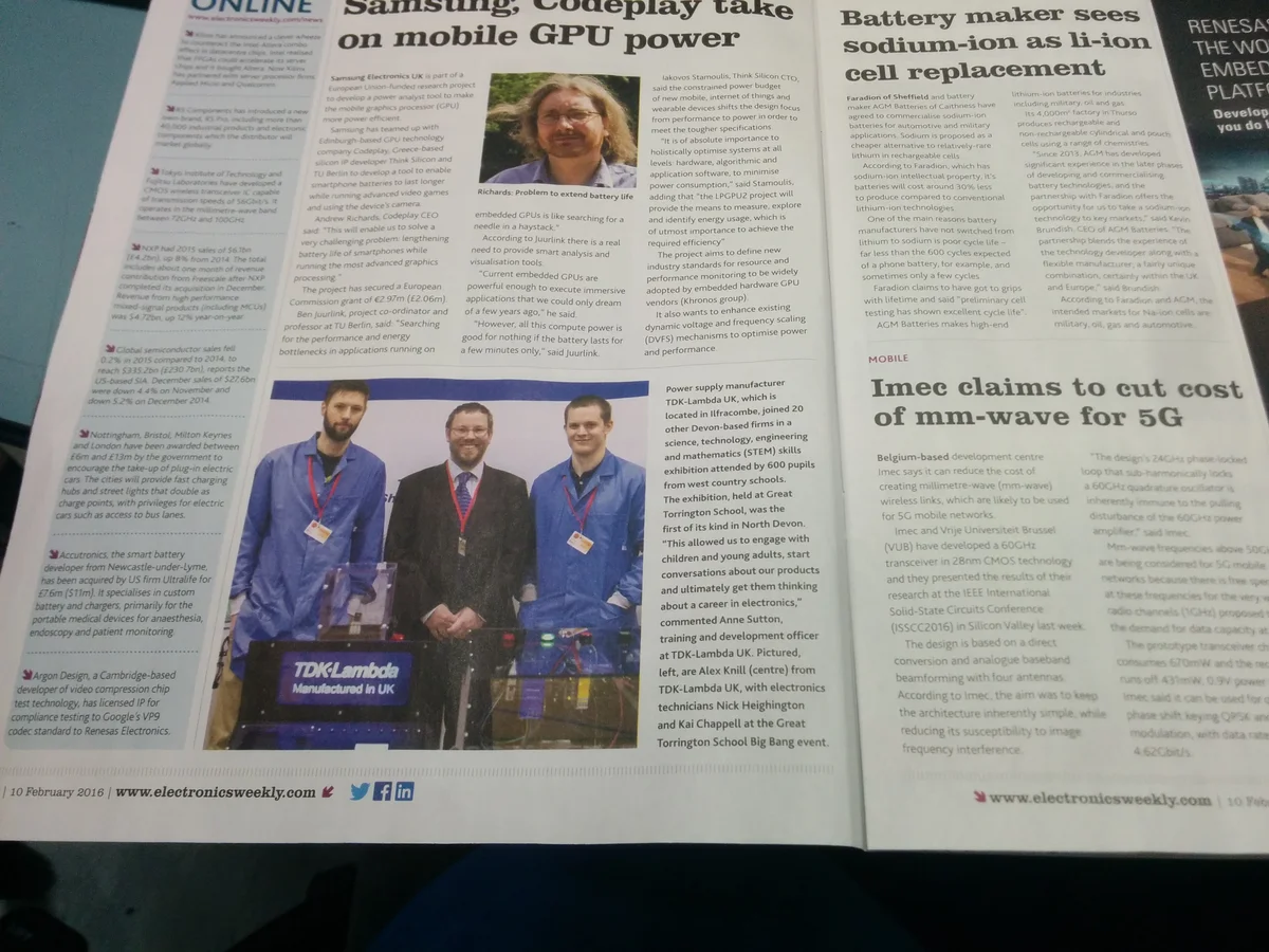 Electronics Weekly article featuring the TDK Lambda Big Bang Fair exhibit