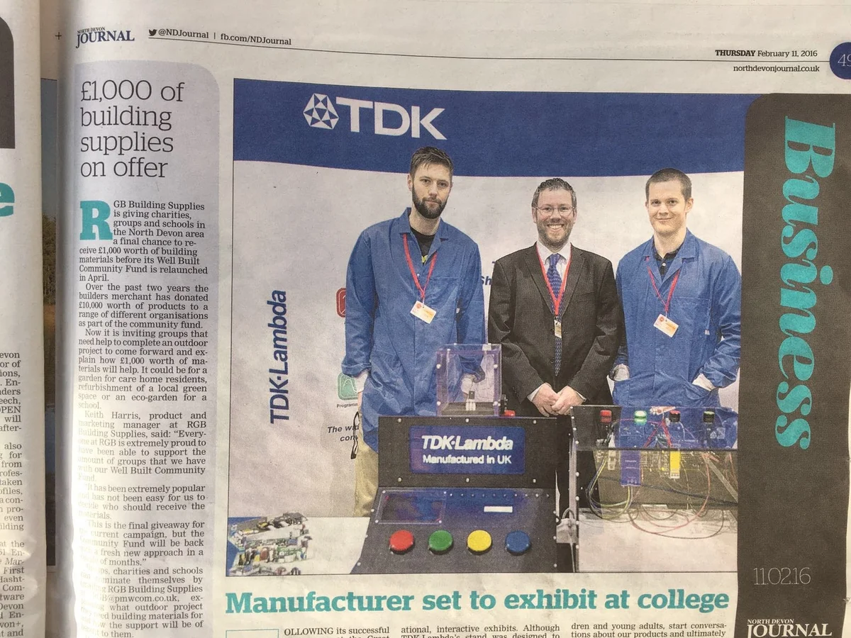 North Devon Journal business section article about TDK Lambda at Big Bang Fair